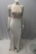 JARLO, a ladies full length dress with lace panel to front, white, size 10