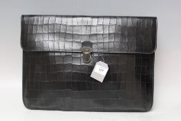 A MULBERRY BLACK LEATHER MOCK CROCODILE EFFECT DOCUMENT CASE, W 41 cm, dustbag