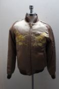 EVISU, a gold silk bomber style jacket with stitched detail, size L