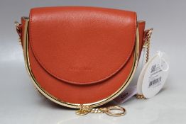 A SEE BY CHLOE MARA BRICK RED CLUTCH/EVENING BAG, leather and chain shoulder strap, metallic stud