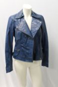MARY PORTAS, a ladies leather jacket, teal / petrol, size 10