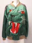 GUCCI, a ladies satin bomber jacket with embroidered tiger embellishment, size 48