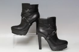 A PAIR OF BELSTAFF BLACK LEATHER PLATFORM BOOTS, EU size 39, dust bags and boxed