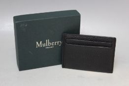 A MULBERRY BLACK LEATHER CREDIT CARD SLIP CASE, boxed