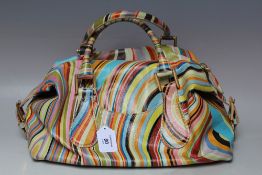 A PAUL SMITH CLASSIC STRIPED LEATHER HANDBAG, two loop handles, gold tone hardware, zip fastening, H