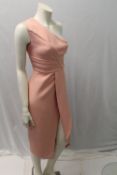 KEEPSAKE, a ladies salmon pink single shoulder short dress, size XS