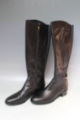 A PAIR OF L.K. BENNETT GEORGINA ROUND TOE BLACK KNEE LENGTH LEATHER BOOTS, size EU 41