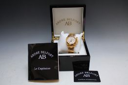 AN ANDRE BELFORT LE CAPITAINE BOXED WRIST WATCH, DIA 4.5 CM