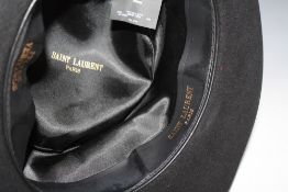 A SAINT LAURENT FEDORA STYLE BLACK FELT HAT SIZE 57