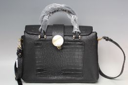A JASPER CONRAN BLACK LEATHER HANDBAG / WORKBAG, magnetic clasp fastening with shoulder strap, W