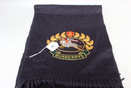 A GENTS NAVY BURBERRY CASHMERE SCARF WITH EMBROIDERED LOGO, W 31 cm, L 176 cm