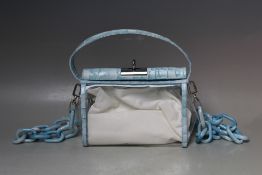 A GU-DE BLUE SNAKESKIN EFFECT AND SEE THROUGH SMALL BAG, with unusual heavy chain effect shoulder