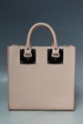 A SOPHIE HULME BLOSSOM PINK LEATHER BOX STYLE BAG, silver metal hardware, minus shoulder strap, S/