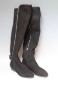 A PAIR OF L.K. BENNETT STRETCH SUEDE KNEE HIGH BOOTS, with buckle detail, size EU 35
