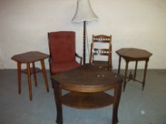 SIX ITEMS TO INCLUDE A ROCKING CHAIR, THREE TABLES AND A PARKER KNOLL EASY CHAIR ETC.