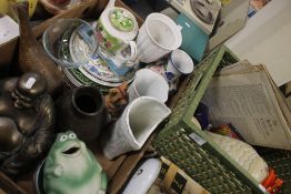 TWO TRAYS OF CERAMICS TO INCLUDE A BUDDHA ETC. (TRAYS NOT INCLUDED)