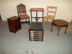 SIX ITEMS TO INCLUDE A FOLDING TABLE, A BALL CLAW LEGGED SIDE TABLE ETC.