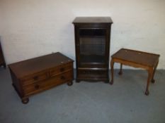 THREE ITEMS TO INCLUDE AN ERCOL OAK MEDIA UNIT, A TV UNIT AND A SIDE TABLE