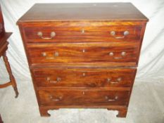 AN ANTIQUE FOUR DRAWER CHEST ON CHEST 86CM WIDE.