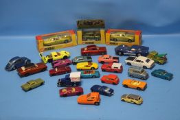 A QUANTITY OF DIECAST VEHICLES TO INCLUDE BOXED CORGI MINI, MORRIS MARINA & CITROEN SM, AND