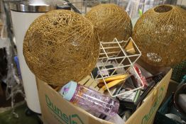 A BOX OF MAINLY NEW ITEMS TO INCLUDE PHONE CASES, TWO PEDAL BINS ETC.