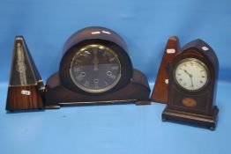 TWO MANTEL CLOCKS TOGETHER WITH TWO METRONOMES