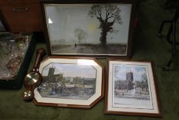 THREE PRINTS INCLUDING A LIMITED EDITION LITHOGRAPH OF ST. PETERS, WOLVERHAMPTON SIGNED BY AMANDA