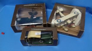 TWO RETRO DELUXE BOXED AEROPLANES TOGETHER WITH A RETRO DELUXE CAR