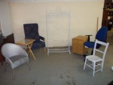 A SELECTION OF SEVEN ITEMS TO INCLUDE A NEW FOLD AWAY TABLE, AN OFFICE CHAIR, A COAT STAND, A
