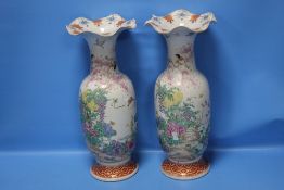 A PAIR OF ANTIQUE ORIENTAL PORCELAIN VASES, WITH ENAMEL DECORATION A/F (2)
