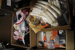THREE BOXES OF MAINLY NEW ITEMS TO INCLUDE COAT HANGERS, HAIR ACCESSORIES, PHONE CASES ETC.