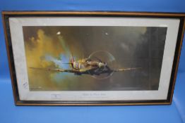 A FRAMED AND GLAZED PRINT OF A SPITFIRE BY BARRIE CLARK