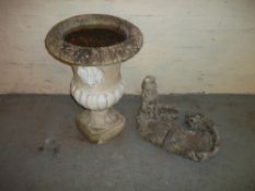 A CONCRETE PLANTER AND A BIRD BATH A/F