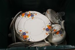 A VINTAGE CHINA DINNER SERVICE TOGETHER WITH A GLASS DRESSING TABLE SET