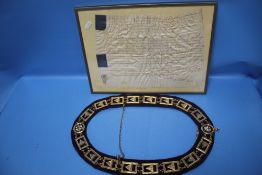 A FRAMED INDENTURE TOGETHER WITH MASONIC REGALIA