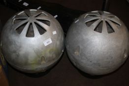 A PAIR OF VINTAGE RETRO GLOBE STEREO SPEAKERS, with grey cast alloy casings