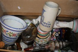 A TRAY OF CERAMICS TO INCLUDE A BEER STEIN (TRAY NOT INCLUDED)