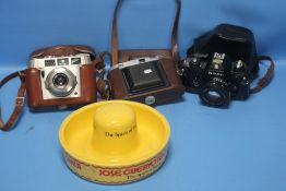 A TRAY OF CAMERAS TO INCLUDE FRANKA, NIKON ETC.