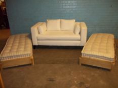 TWO SINGLE LOAF BED FRAMED BEDS WITH MATTRESSES AND A CLEAN WHITE NEW SOFA - EX SHOP DISPLAY