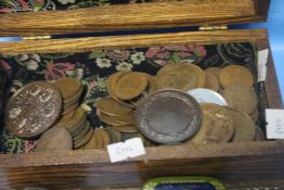 A QUANTITY OF COINS, CUFFLINKS ETC.