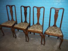 FOUR ANTIQUE OAK DINING CHAIRS WITH CREOLE LEGS