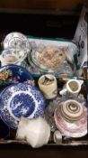 TWO TRAYS OF CERAMICS TO INCLUDE MASONS, BLUE & WHITE ETC. (TRAYS NOT INCLUDED)