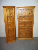 A SOLID PINE SET OF BOOKSHELVES AND A SOLID PINE CORNER UNIT