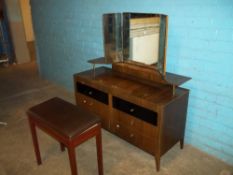 A VINTAGE TRIPLE MIRROR DRESSING TABLE AND MATCHED STOOL