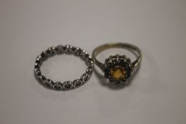 A PANDORA BAND OF HEARTS SILVER DRESS RING TOGETHER WITH A LADIES SILVER DRESS RING WITH CENTRAL