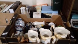 TWO TRAYS OF CERAMICS TO INCLUDE AYNSLEY, COALPORT, SWEDISH GLASS PAPERWEIGHT, A WEDGWOOD TABLE