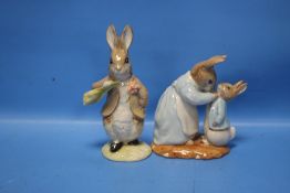 TWO ROYAL ALBERT BEATRIX POTTER FIGURES TO INCLUDE 'BENJAMIN ATE A LETTUCE LEAF' AND 'MRS RABBIT AND