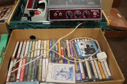 A BOX OF CASSETTE TAPES TOGETHER WITH A NORTHCOURT AMPLIFIER
