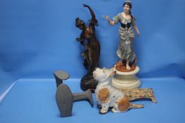 A QUANTITY OF COLLECTABLES TO INCLUDE A CRIB BOARD, A CAST DOG ETC.