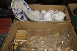 TWO TRAYS OF CERAMICS AND GLASSWARE TO INCLUDE BABYSHAM GLASSES (NOT INCLUDING TRAYS)